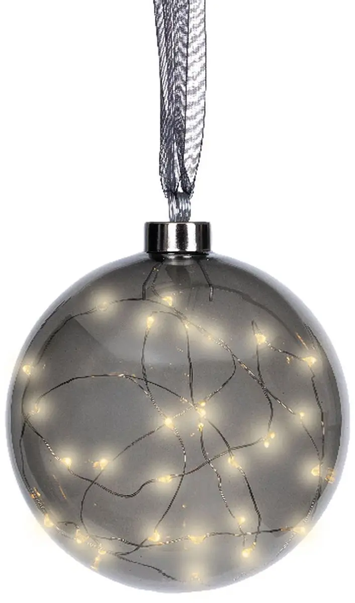 Kaemingk Lumineo Micro-LED Sparkelbal Antraciet Ø14cm - 30 Lampjes Warm Wit - afbeelding 4 van 5