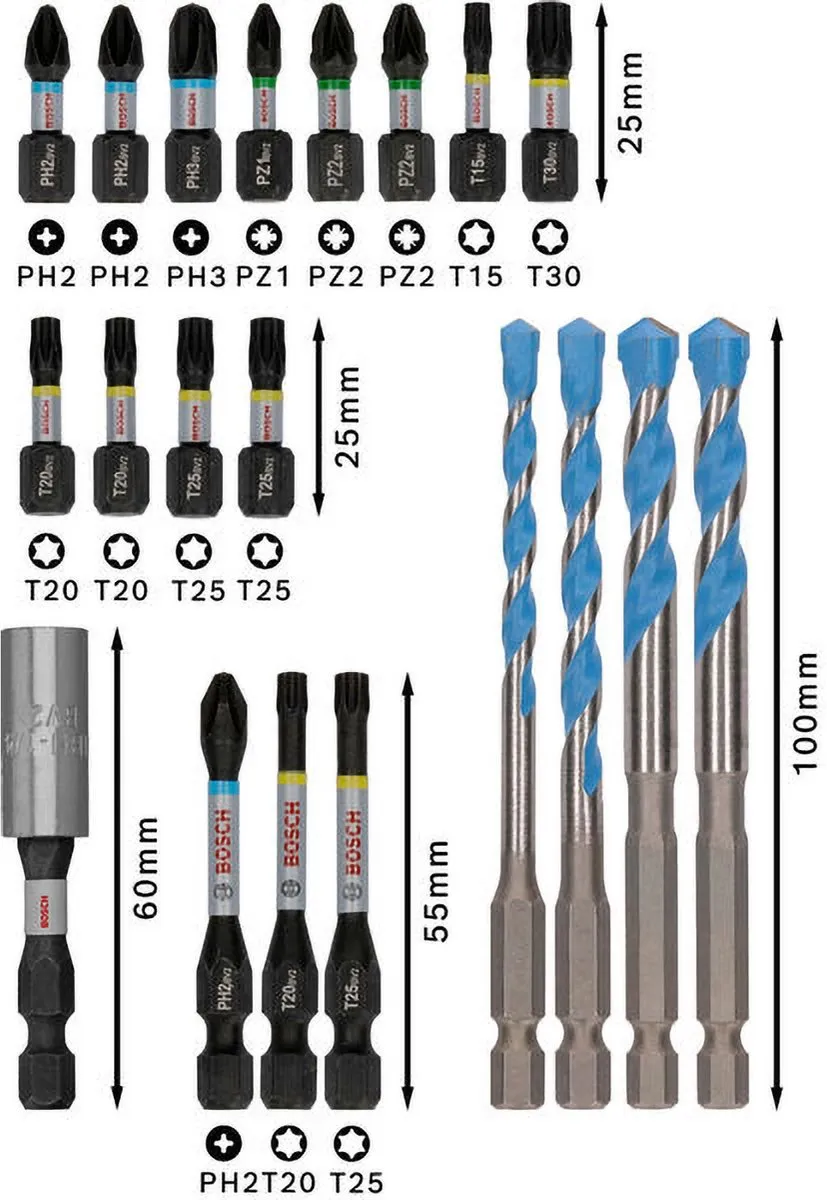 Bosch Professional PRO Impact Mixed Boor-/bitset 20-delig