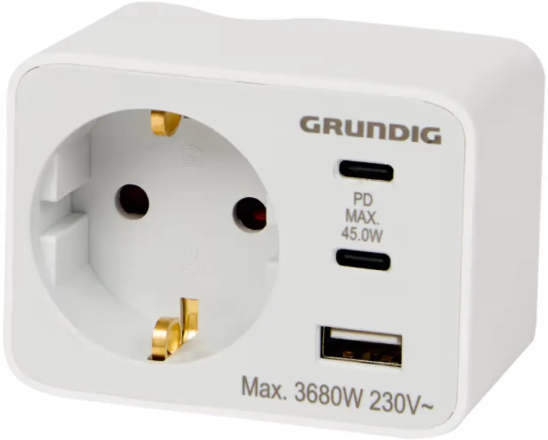 Grundig stopcontactadapter Met 3 USB-poorten -Geschikt voor snelladen