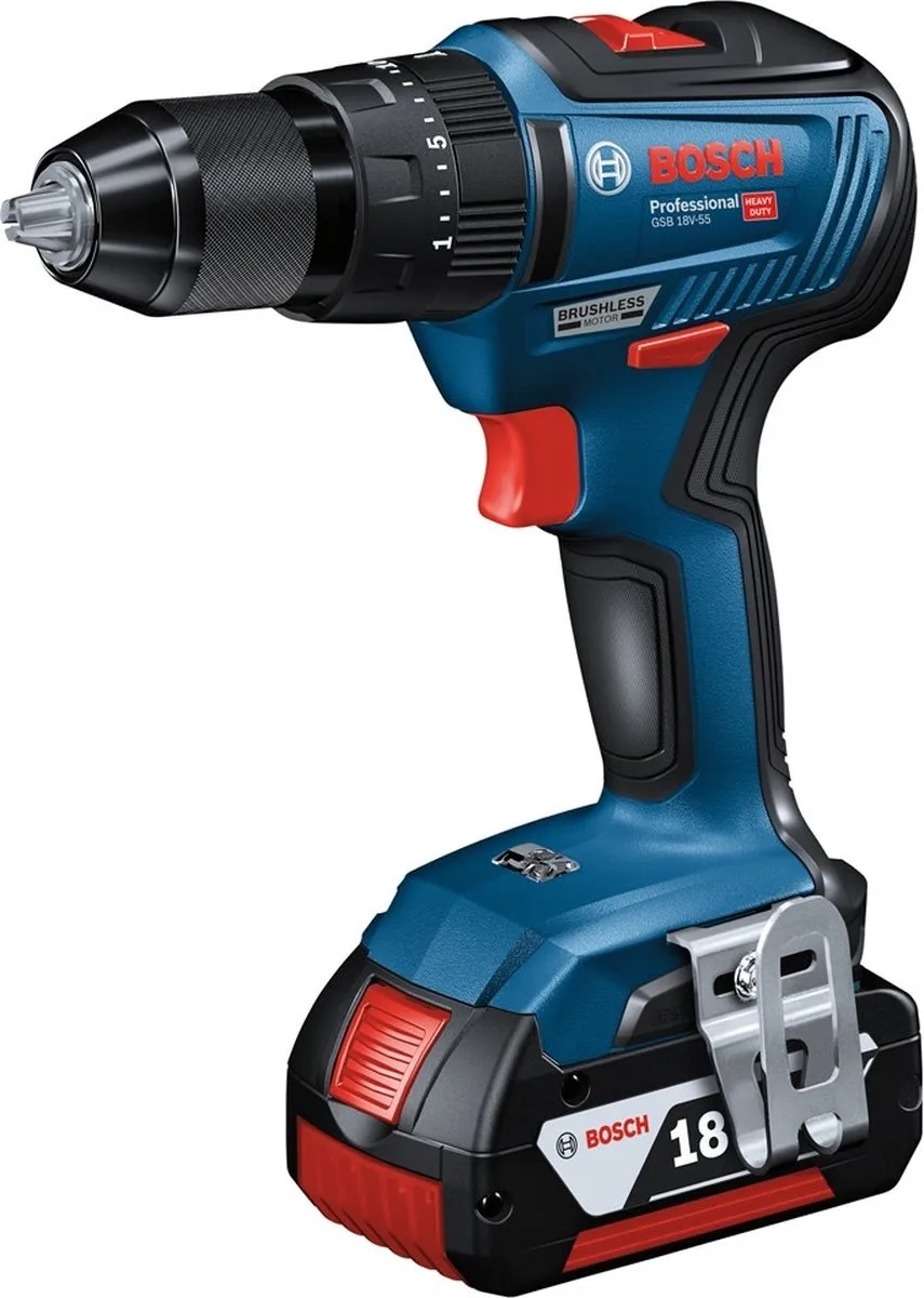 Bosch Professional GSB 18V-55 Accuboormachine - 2x 18V accu's