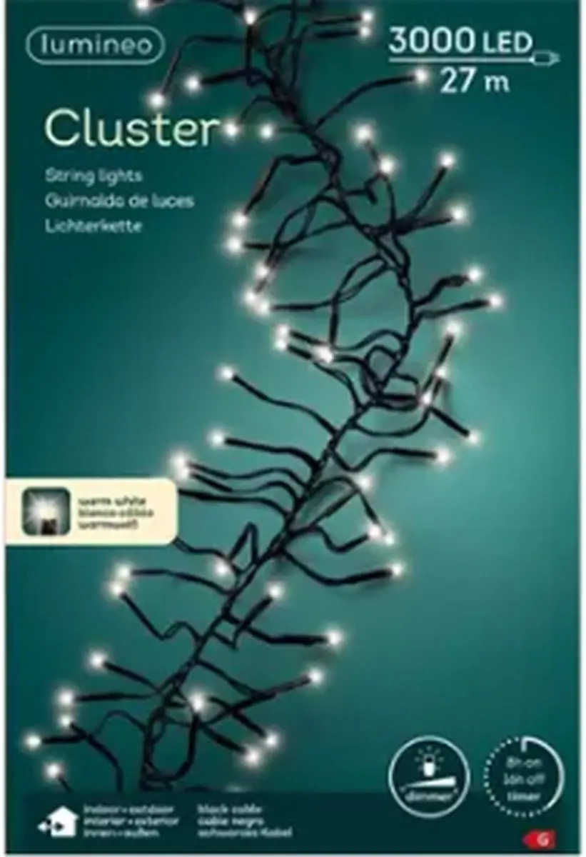 Lumineo LED Cluster Lights 3000 Warm Wit - 28m Zwart