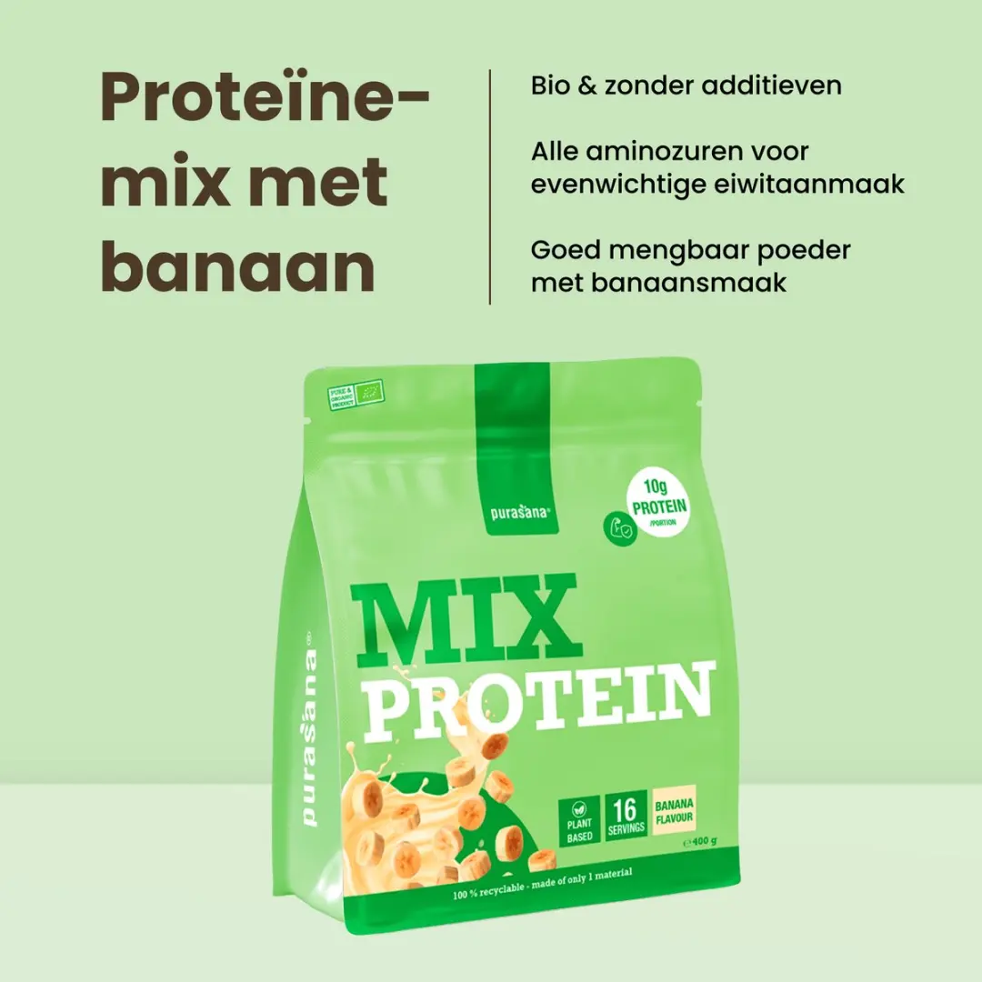 Purasana Mix Protein Powder Banana 400g - afbeelding 4 van 6