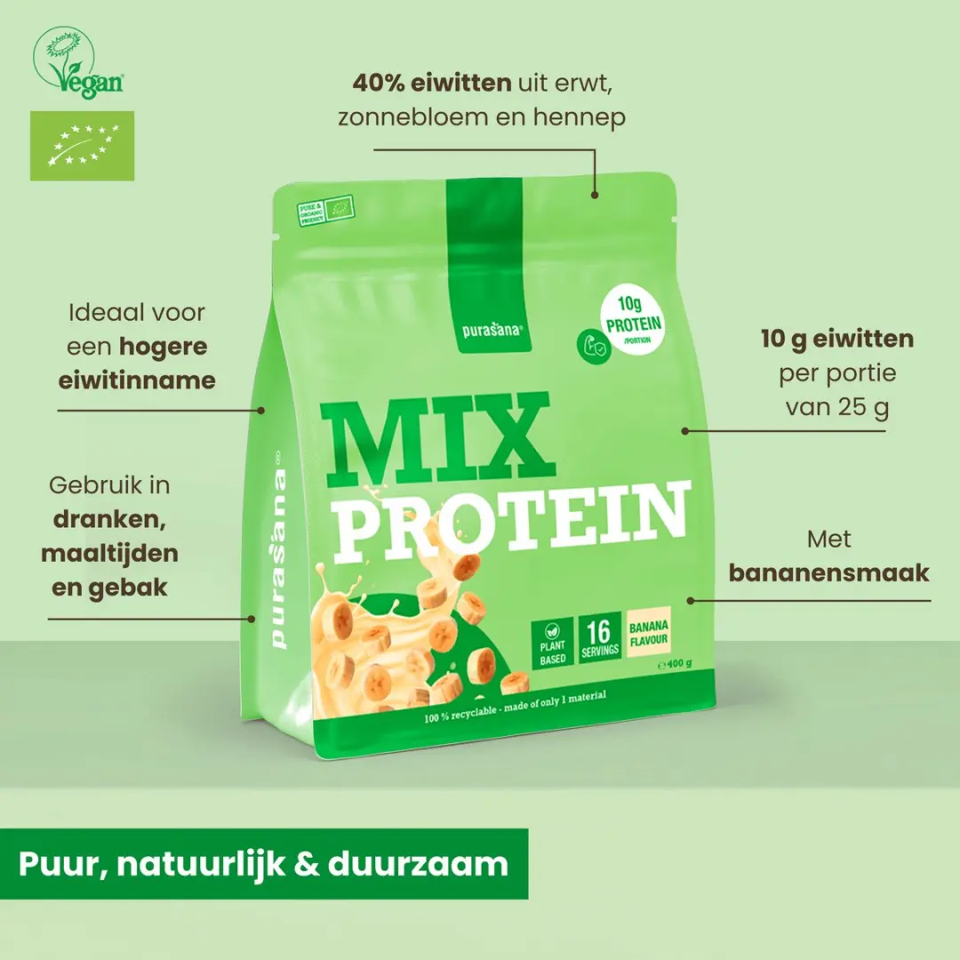 Purasana Mix Protein Powder Banana 400g - afbeelding 5 van 6