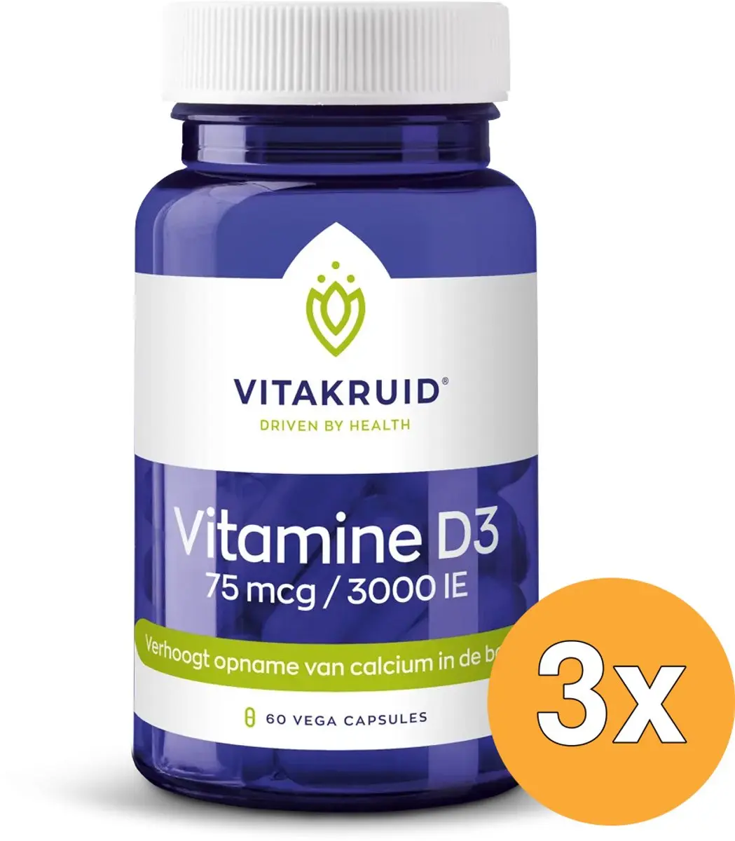 3x Vitakruid Vitamine D3 75 mcg / 3000 IE (60 vega capsules)