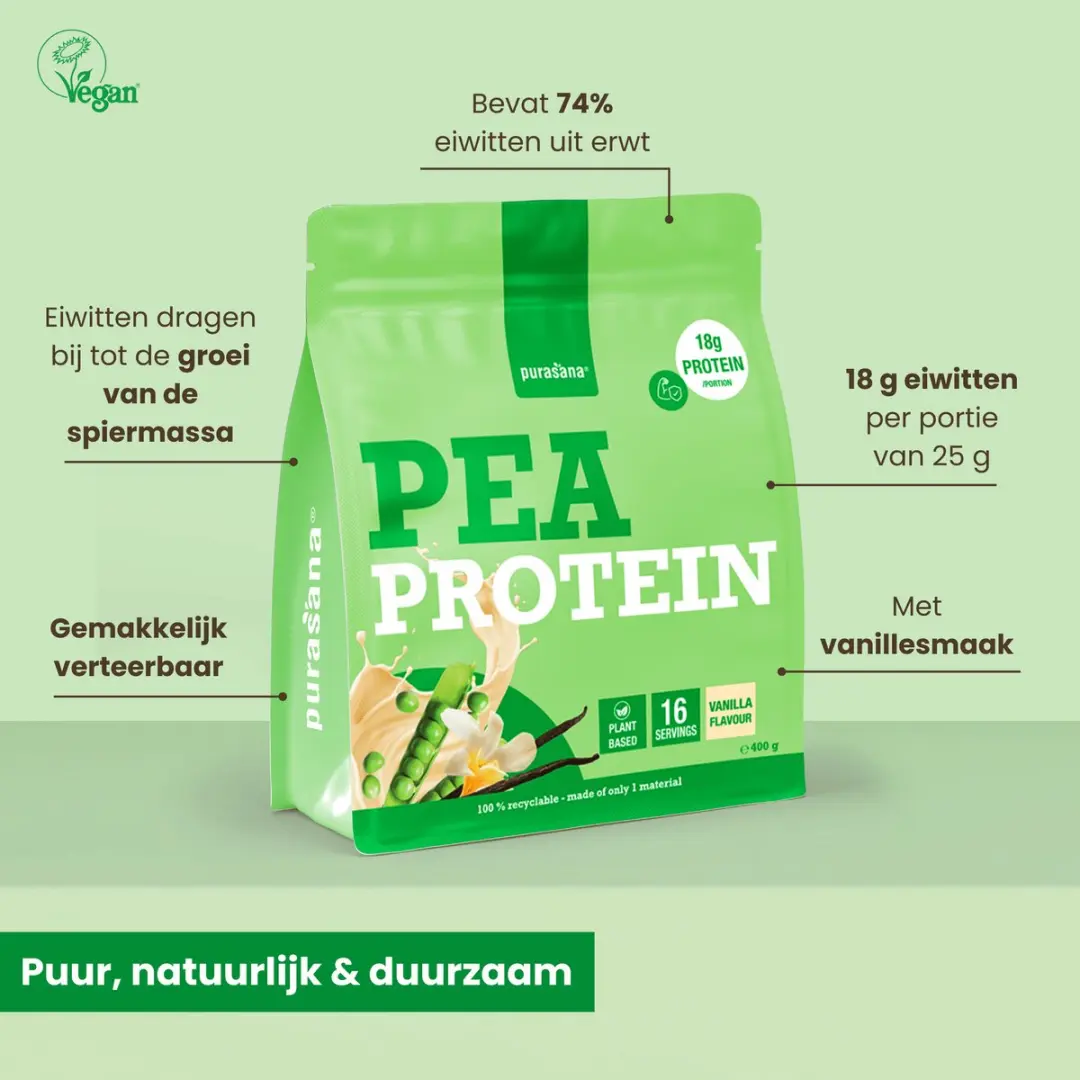 Purasana Pea Protein Poeder Vanille 400g - afbeelding 6 van 6