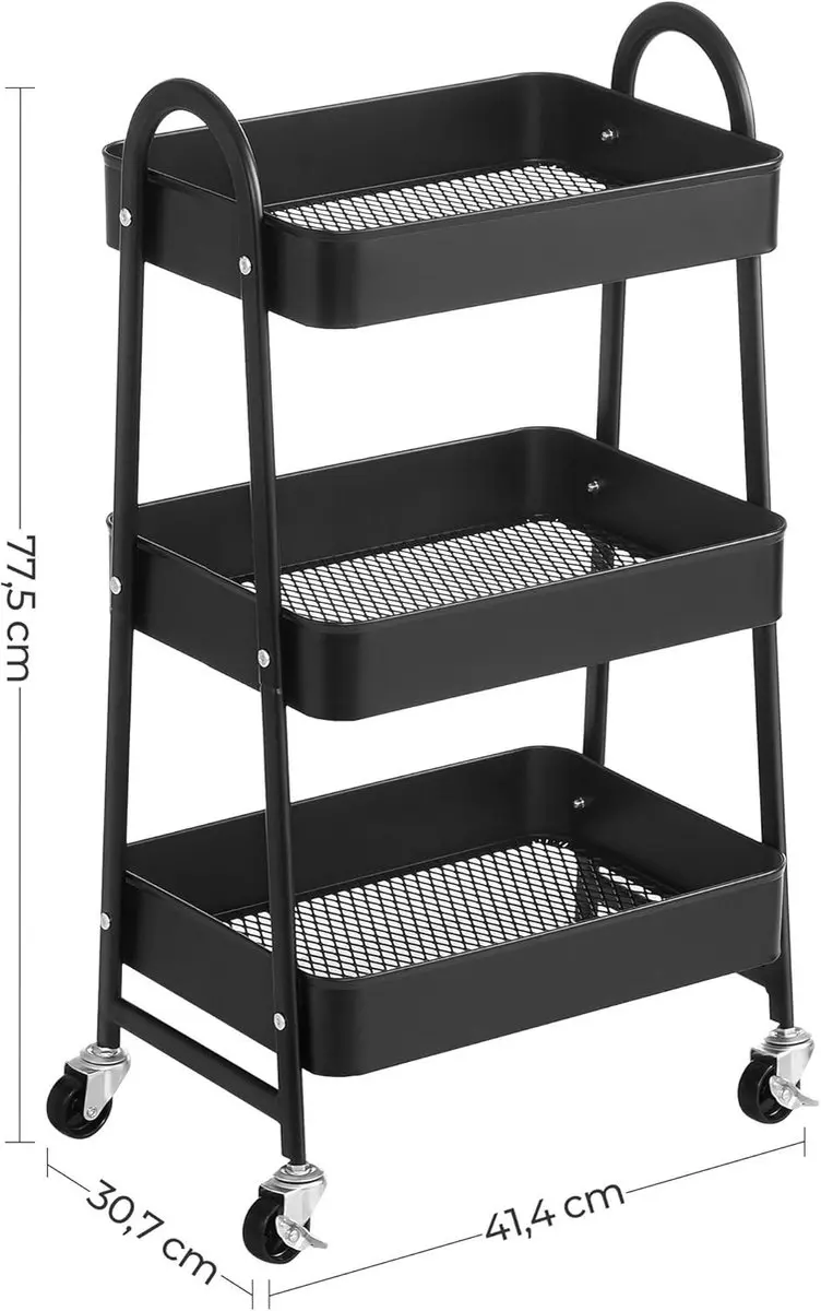 Songmics Trolley 3-niveaus - Metaal - Zwart