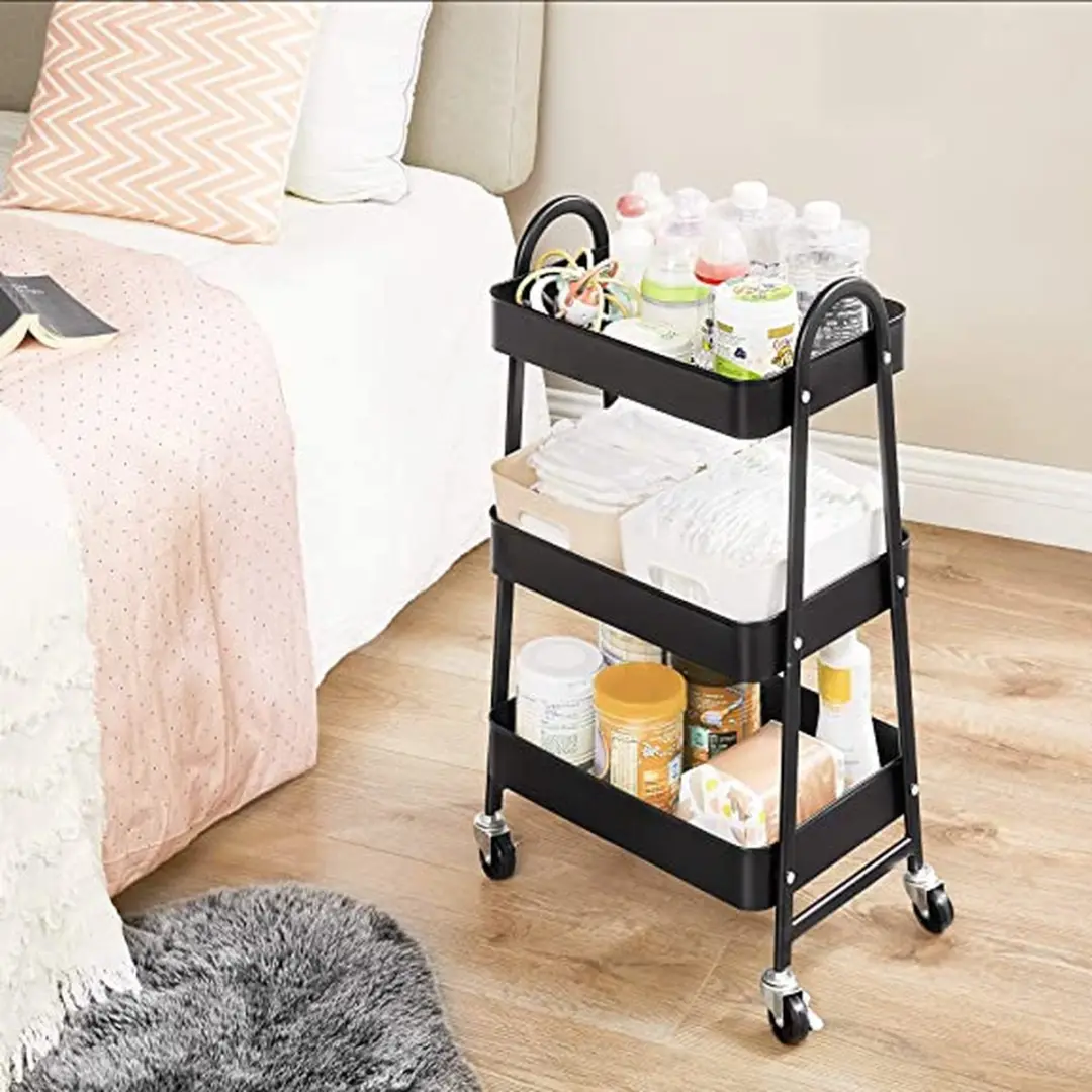 Songmics Trolley 3-niveaus - Metaal - Zwart
