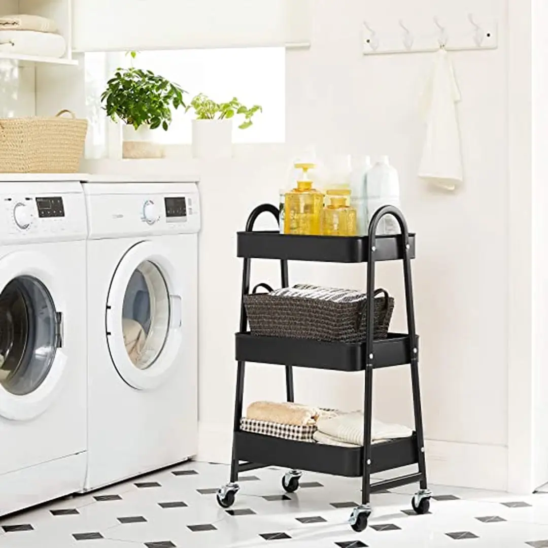 Songmics Trolley 3-niveaus - Metaal - Zwart