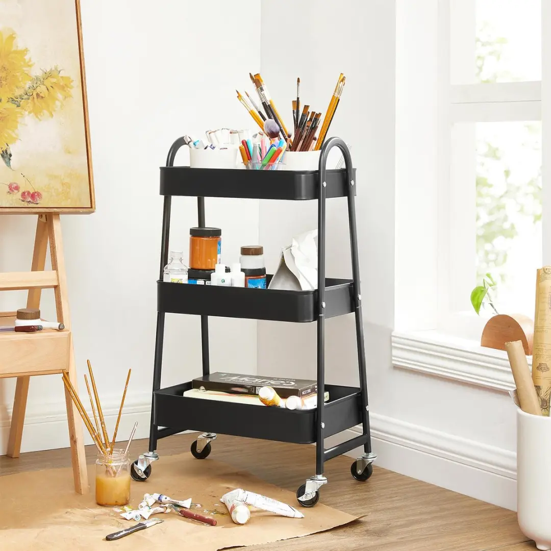 Songmics Trolley 3-niveaus - Metaal - Zwart