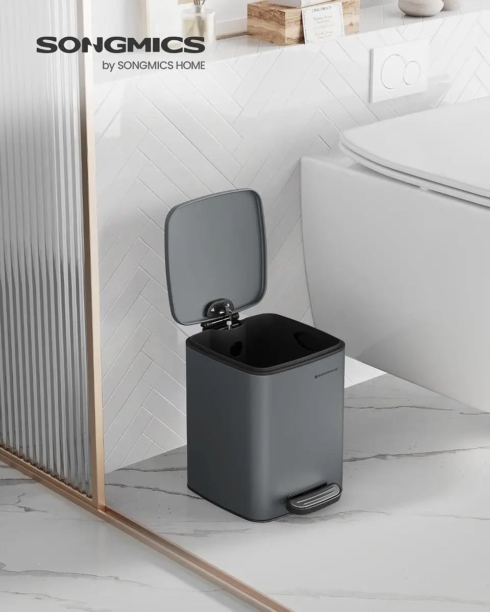 SONGMICS 6-liter cosmetische afvalbak, pedaalemmer, softclose, staal Badkamerpru