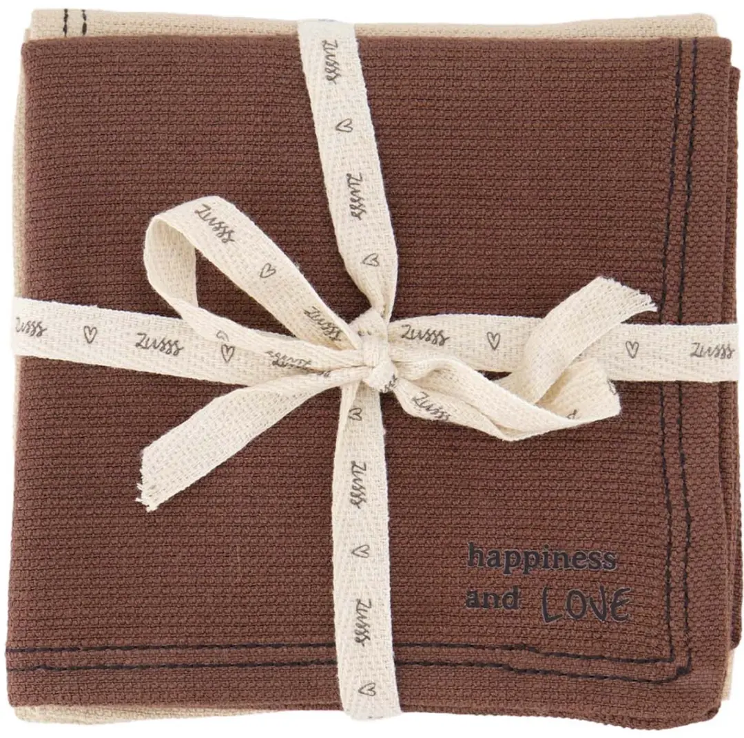Zusss Set Of 4 Dish Cloths Happiness 100% Katoen Sand / Dark Brown
