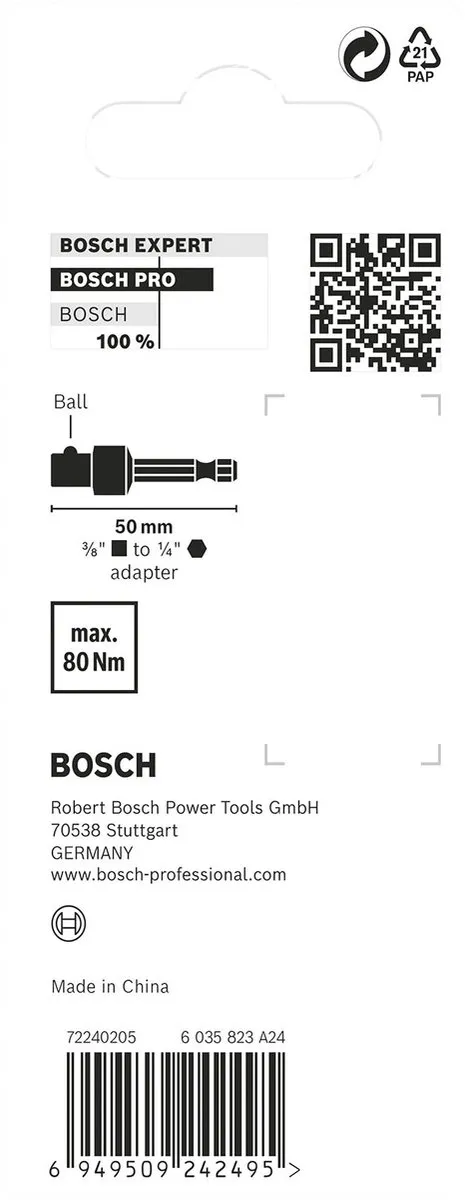 Bosch Professional PRO Dopsleutel 3/8" 50mm - Kogelaansluiting