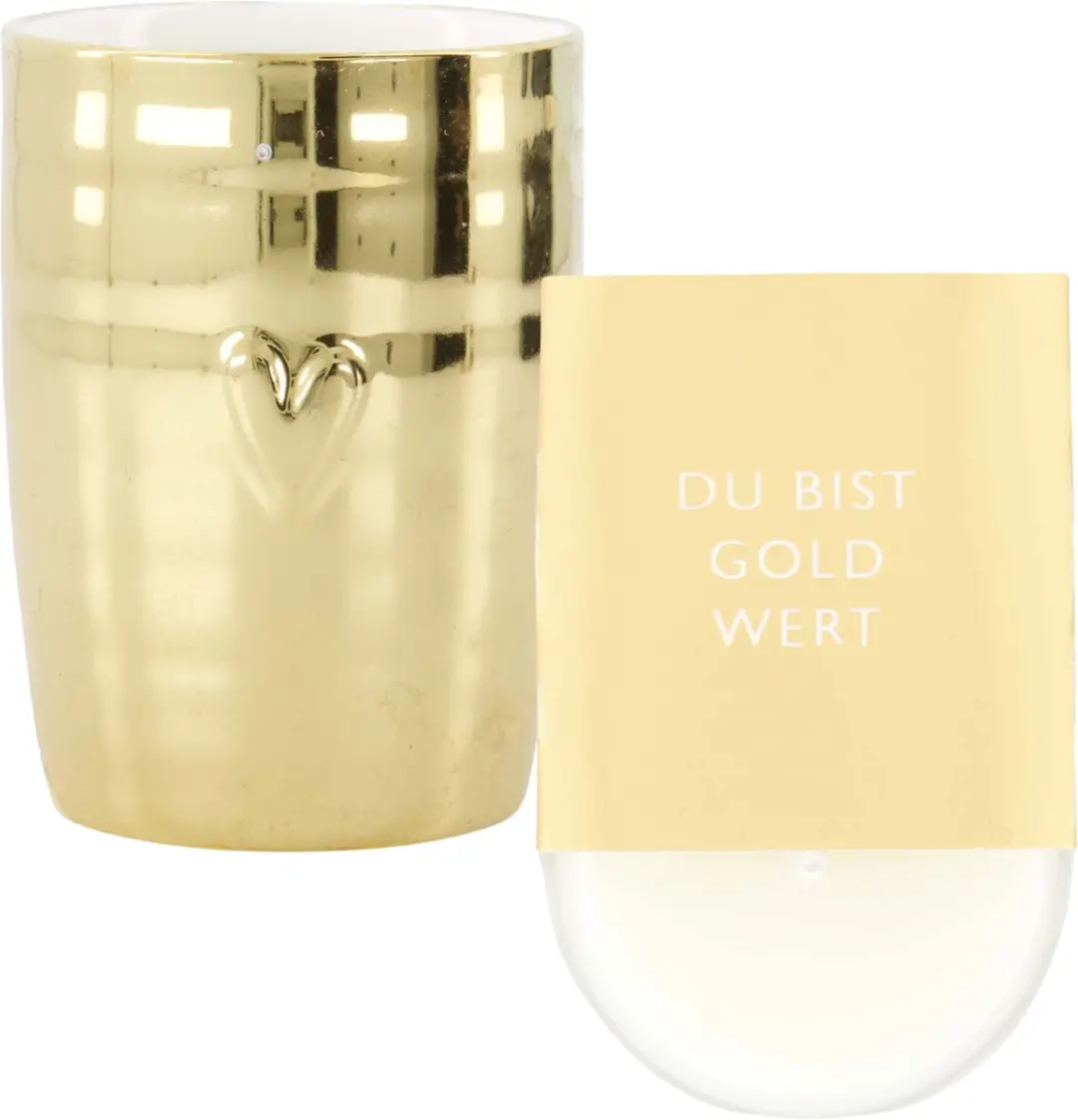 Zusss Cadeauset Koffiemok Hartje & Geurkaarsje Du Bist Gold Wert