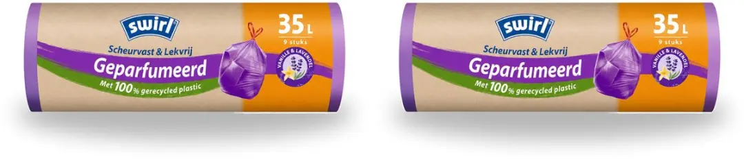 2 x Swirl – Pedaalemmerzakken – Trekband Geparfumeerd Vanille & Lavendel – 35 L – 9 zakken - Bulkverpakking - 2 stuks
