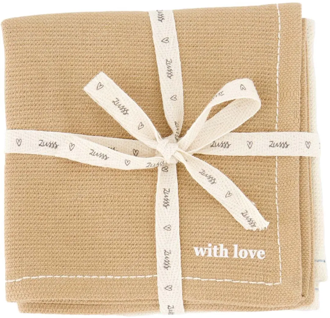 Zusss Set Of 4 Dish Cloths With Love 100% Katoen Sand / Brown