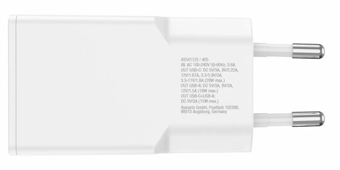 4Smarts 541122 GaN Oplader 20W - USB-C PD + USB-A QC - Wit - afbeelding 2 van 6