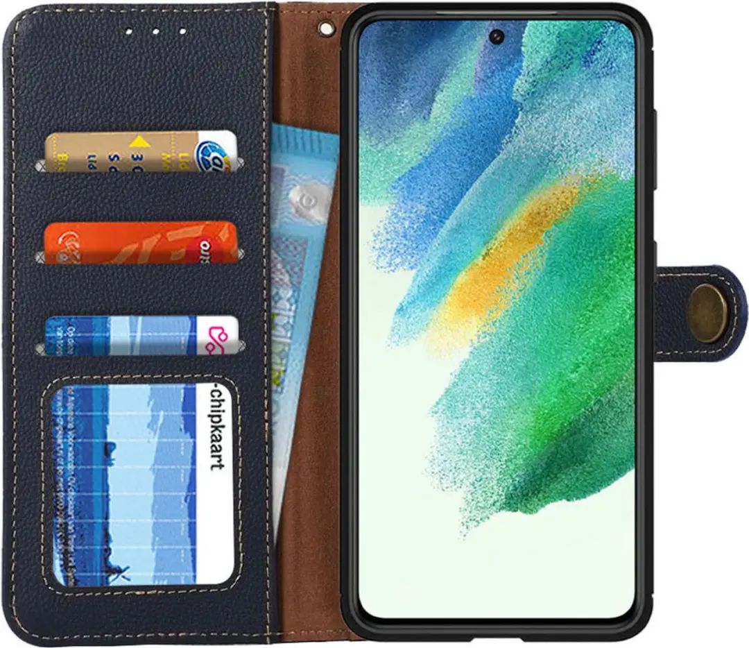 Khazneh Bookcase Hoesje Echt Leer Blauw