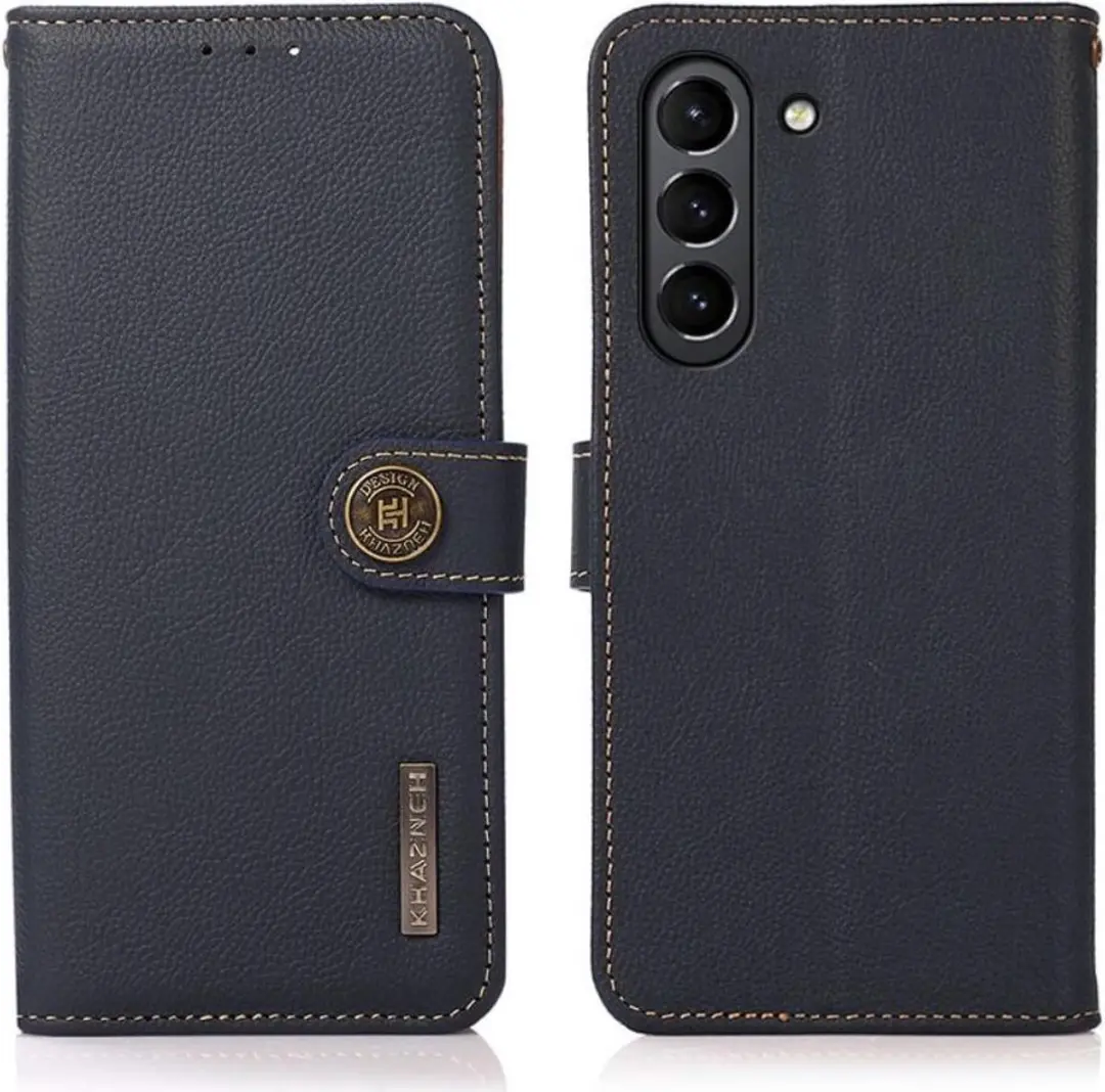Khazneh Bookcase Hoesje Echt Leer Blauw - Samsung Galaxy S21 FE - afbeelding 2 van 6