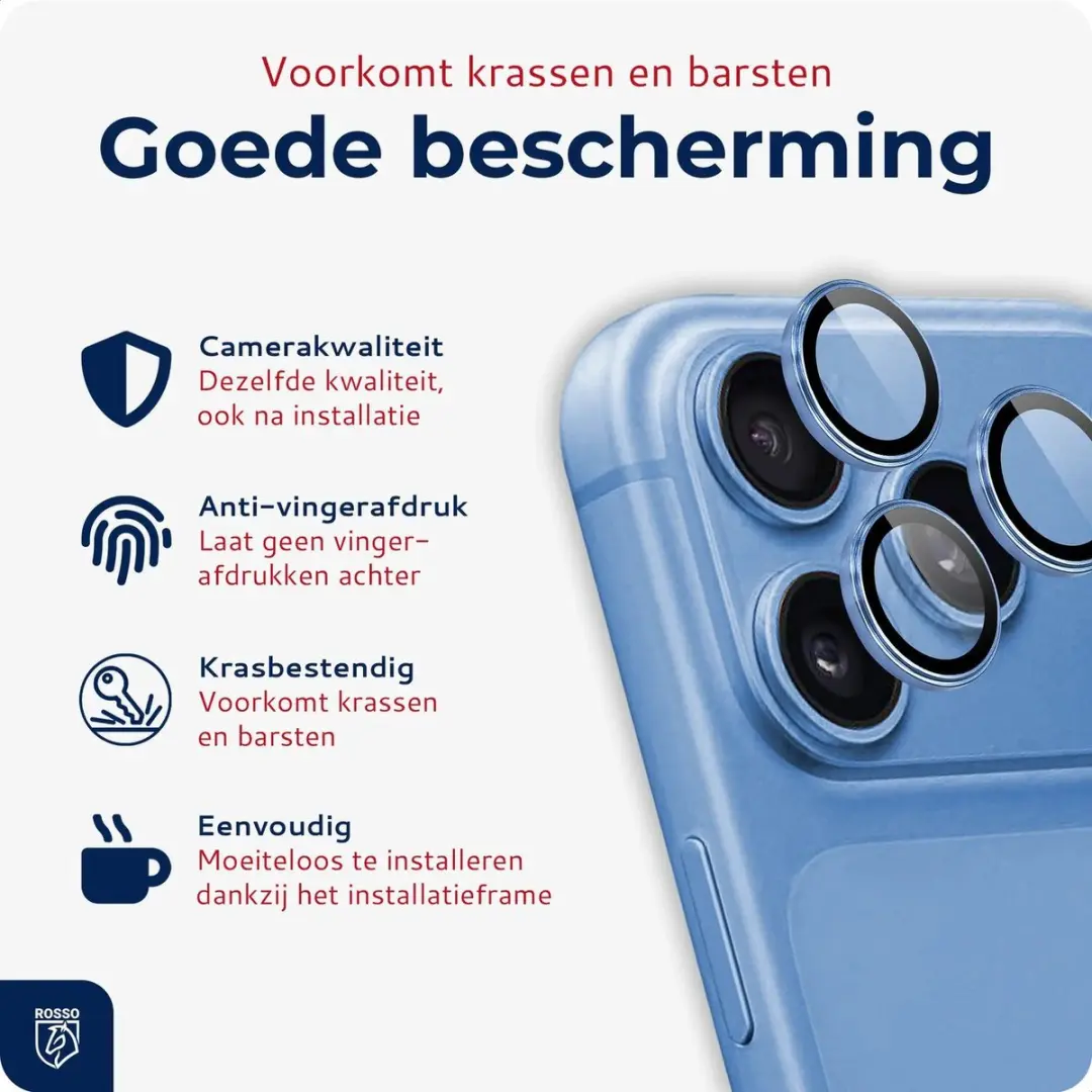 Rosso iPhone 18 Pro/Pro Max Cameralensglas 9H - Lichtblauw - afbeelding 3 van 6