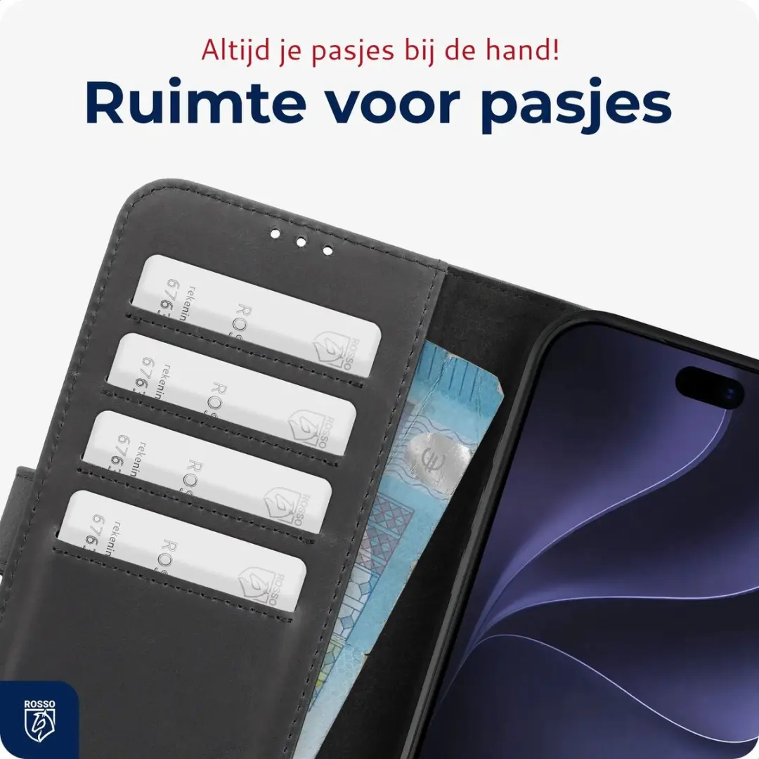 Rosso Deluxe 262765 Hoesje iPhone 18 Pro Max - 3 Pasjes - Zwart - afbeelding 2 van 6