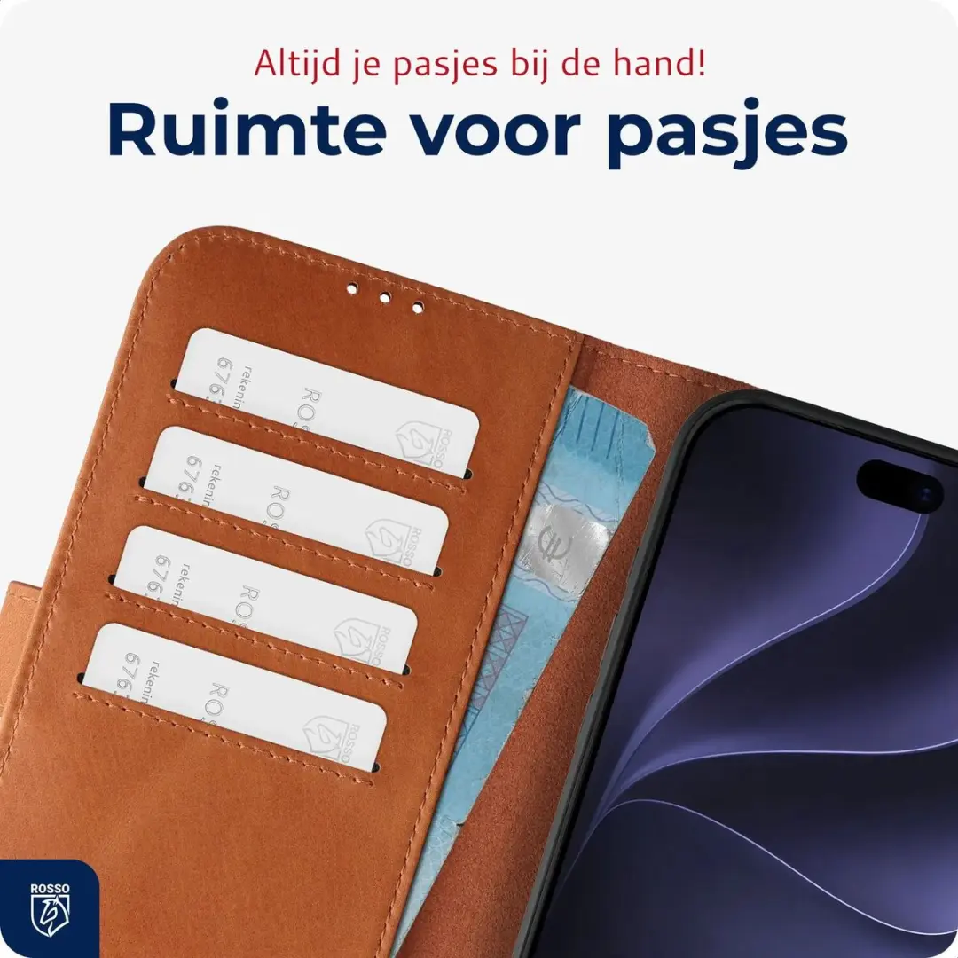 Rosso Deluxe Echt Leer Hoesje 262766 - iPhone 18 Pro Max - 3 Pasjes - Bruin - afbeelding 3 van 6