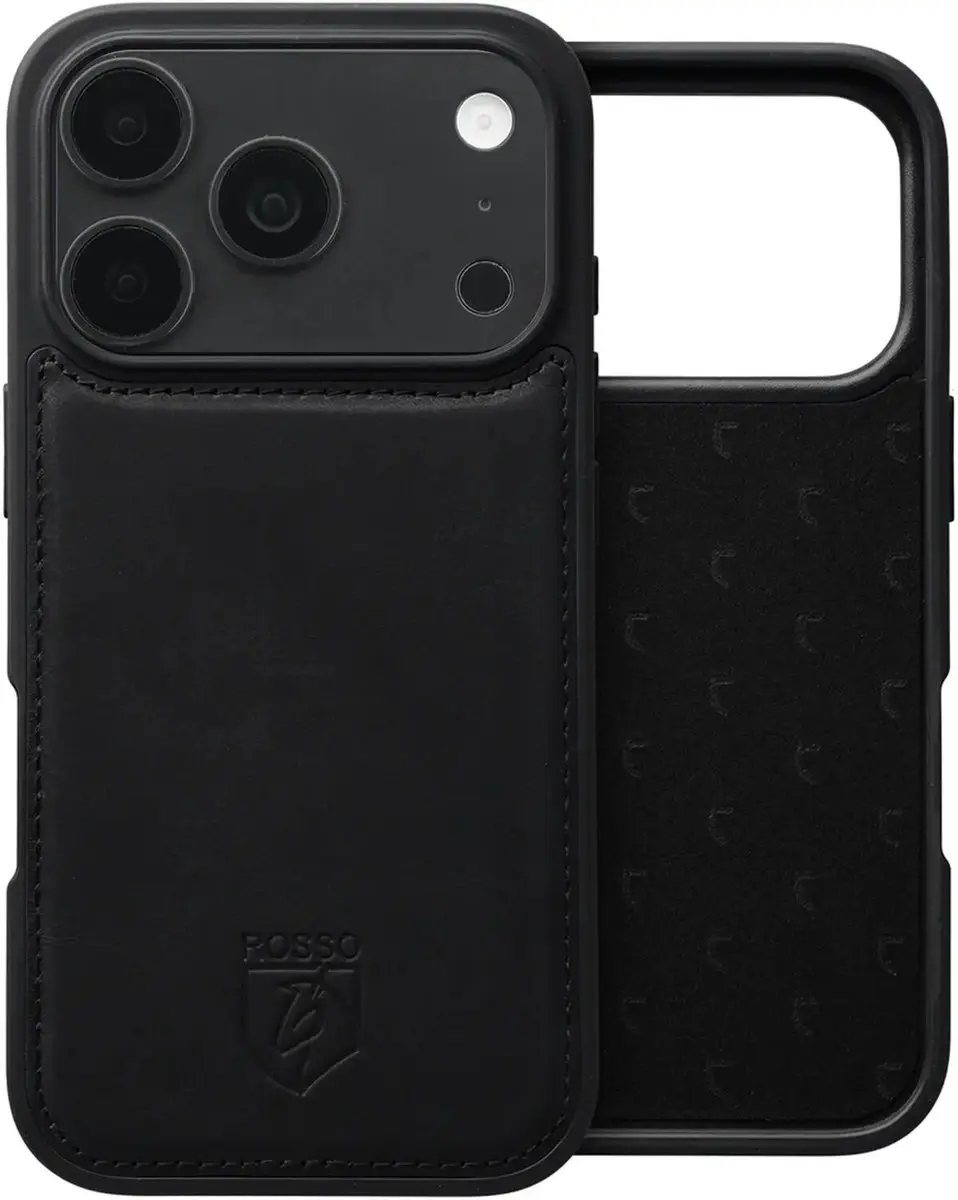 Rosso Elite 262773 Hoesje iPhone 18 Pro - Echt Leer Zwart - 3 Pasjes - afbeelding 5 van 6