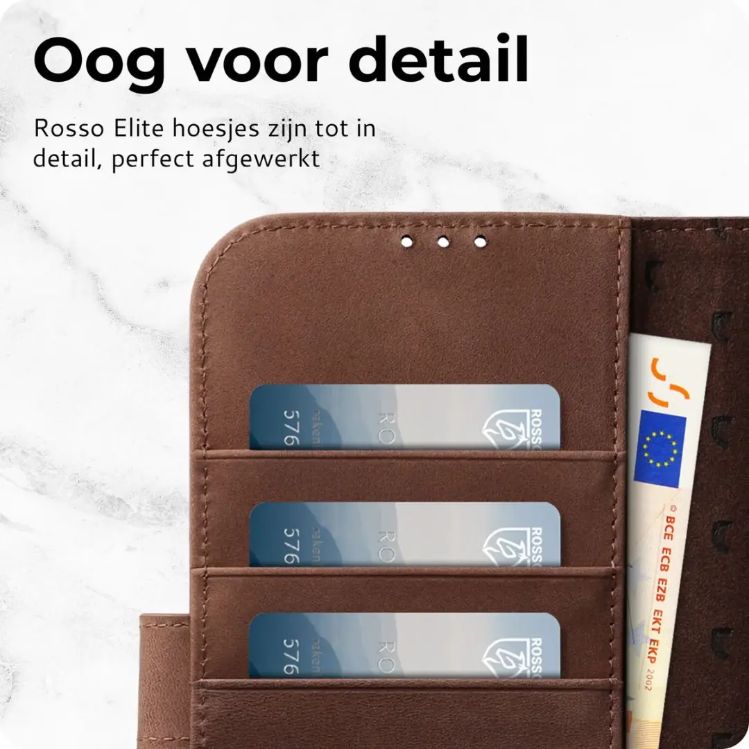 Rosso Elite 262774 Hoesje iPhone 18 Pro - Echt Leer Bruin - 3 Pasjes - afbeelding 4 van 6