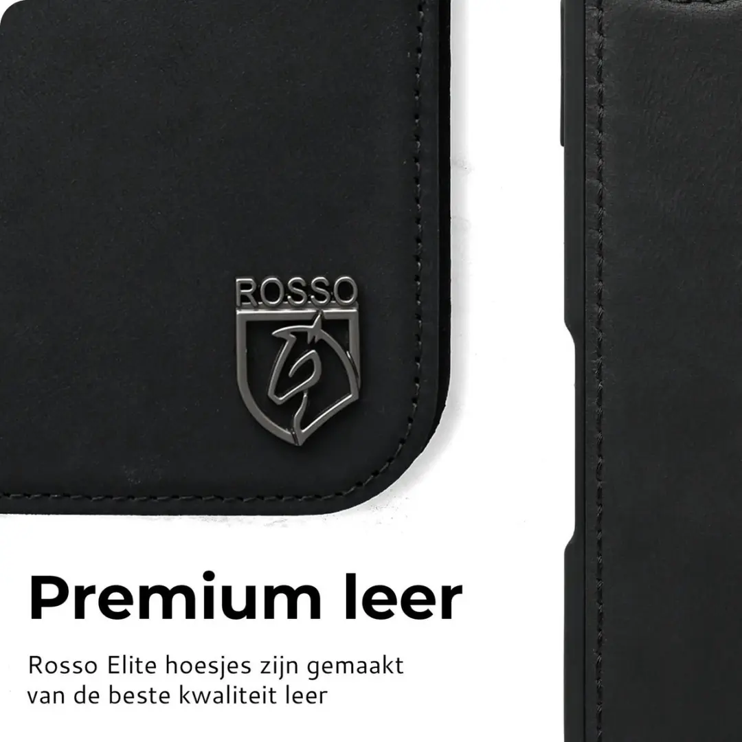 Rosso Elite 262776 Hoesje iPhone 18 Pro Max - Echt Leer - 3 Pasjes - Zwart - afbeelding 2 van 6