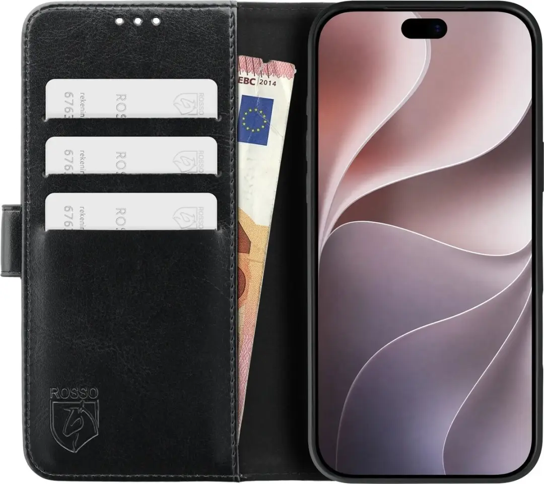 Rosso Element Wallet Book Case iPhone 18 Pro - 3 Pasjes - Zwart - afbeelding 3 van 6