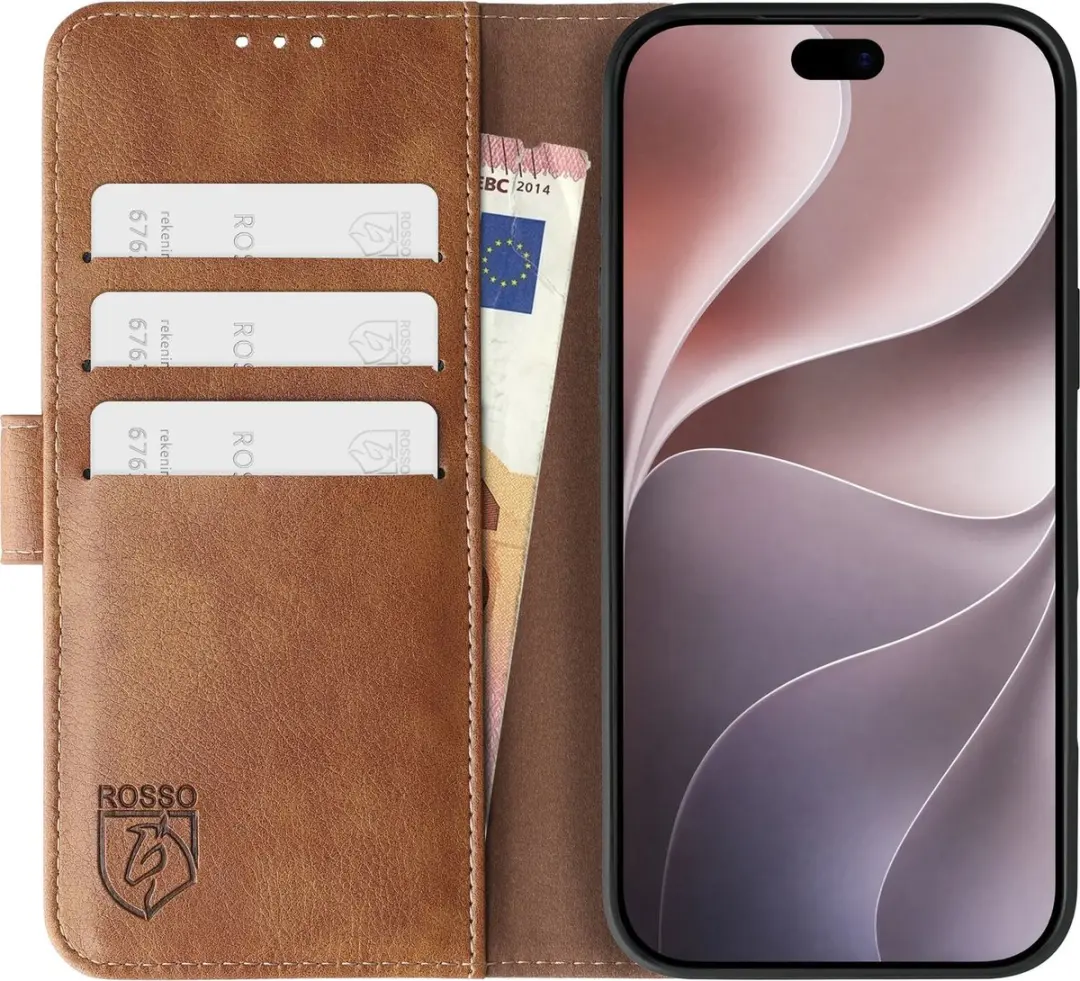 Rosso Element Wallet Book Case iPhone 18 Pro - 3 Pasjes - Bruin - afbeelding 4 van 6