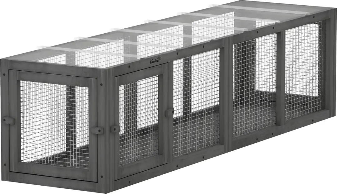 Pawhut Kattenspeeltunnel-Sparrenhout, Kunststof-151,5L x 38,5B x 40H cm-Grijs