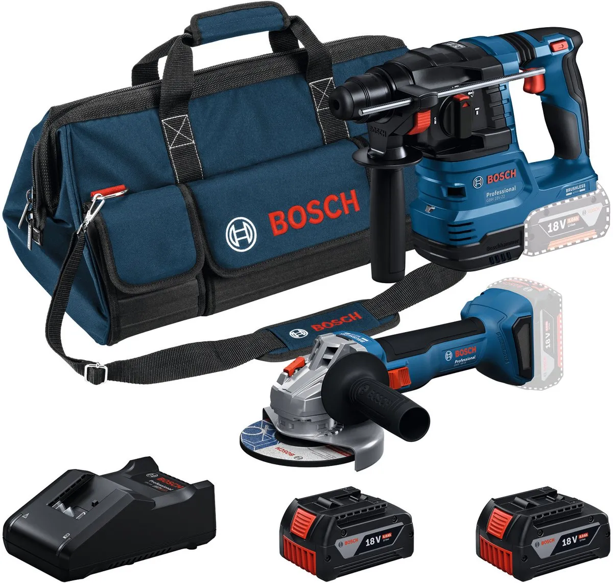 Bosch Professional 18V Toolkit GWS 18V-8 GBH 18V-22 2x GBA 4.0Ah