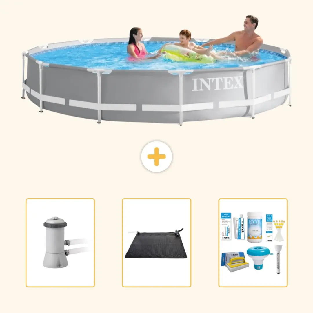 Intex Rond Prism Frame Zwembad - 366 x 76 cm - Grijs - Inclusief Pomp - Solar Mat - Onderhoudspakket - 4-delig - afbeelding 2 van 2
