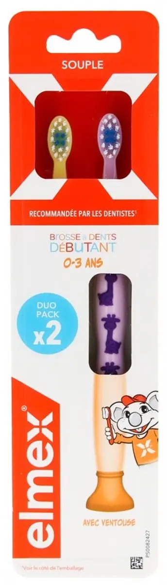 Elmex 2 Zachte Tandenborstels Voor Beginners 0-3 Jaar (Kleur : Paars en geel)