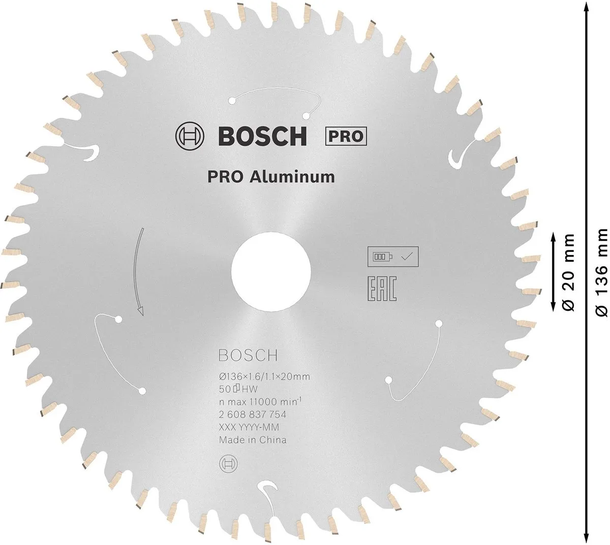 Bosch Professional Aluminium Accuzaagblad 136x1,6x20