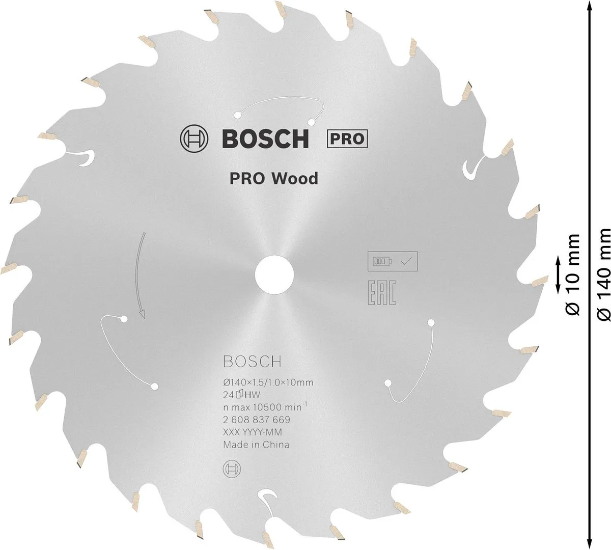 Bosch Professional PRO Wood Zaagblad 140mm - 24 Tanden - 10mm As