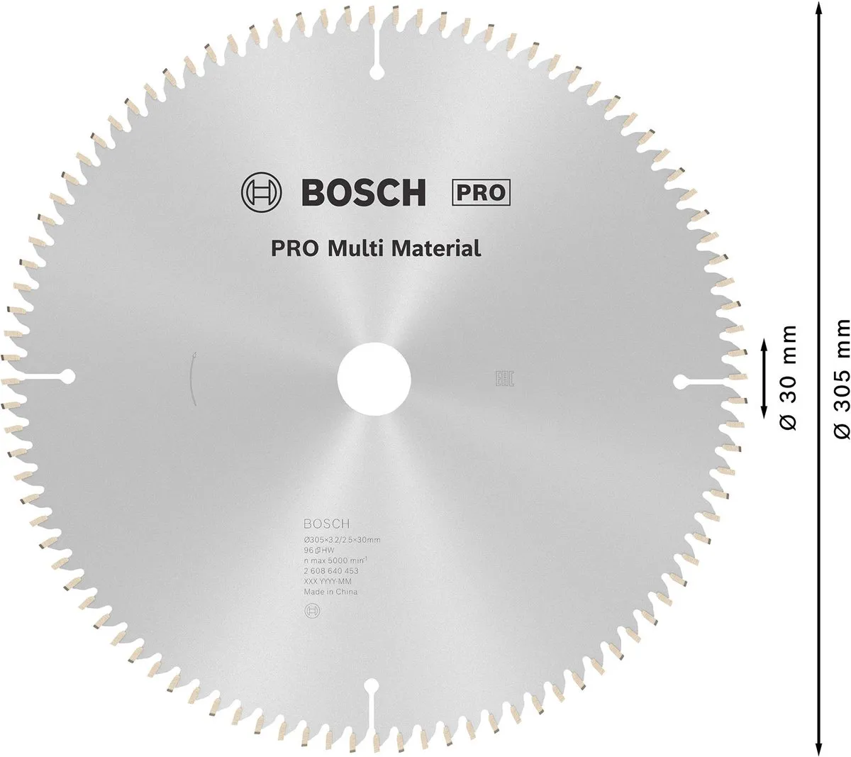 Bosch Professional Cirkelzaagblad CIRKZB MULTI K/V & T 305x30x3,2 96T - Hout