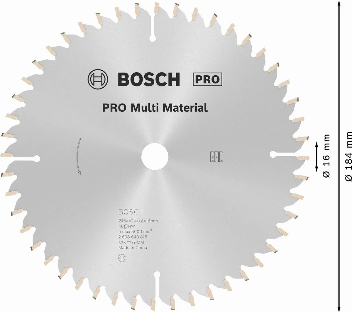 Bosch Professional Cirkelzaagblad CIRKZB MULTI 184X16X2,4 48T - Metaal/Kunststof/Hout