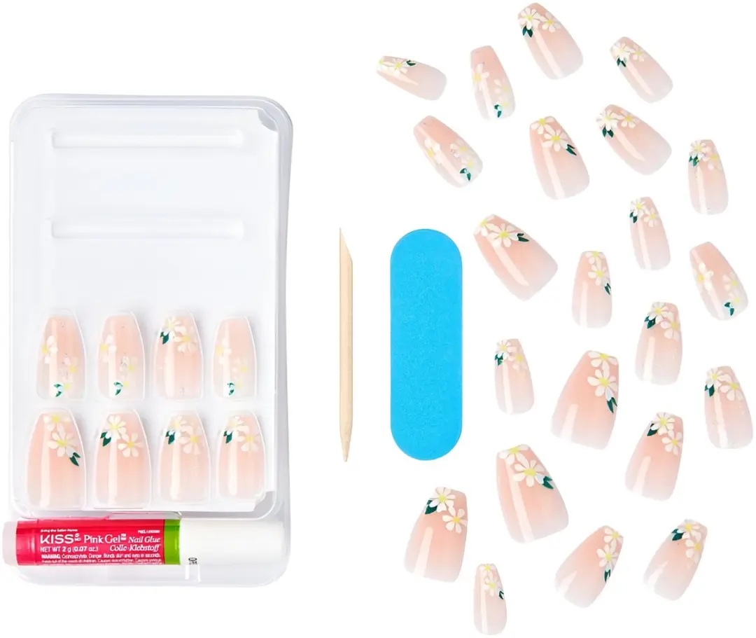 Kiss Voguish Fantasy Kiss M Ballerina Kunstnagels - Nude met Bloemen - 28 Stuks - afbeelding 3 van 6