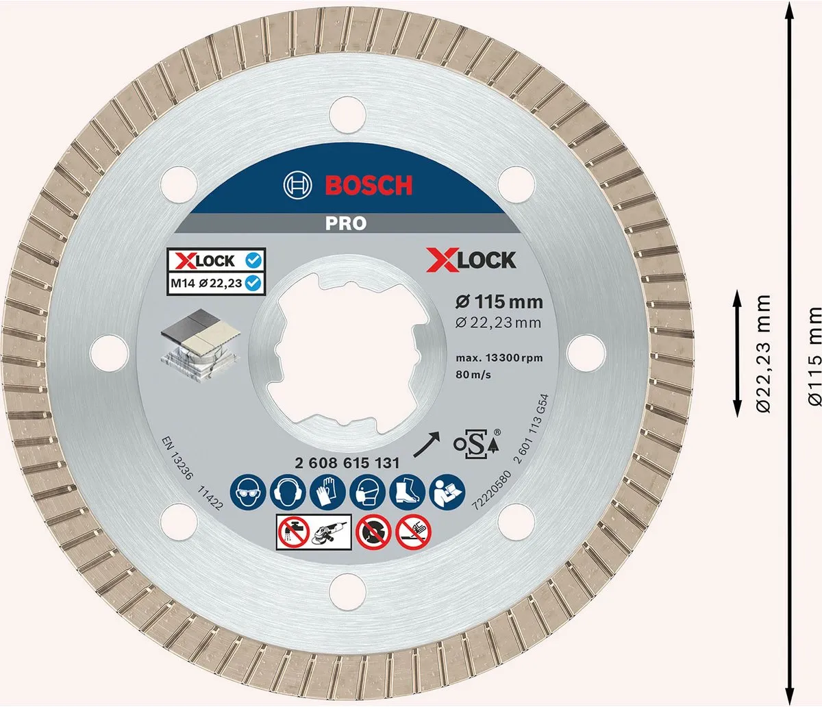 Bosch Professional X-LOCK Diamantdoorslijpschijf 115mm - 22.23mm As