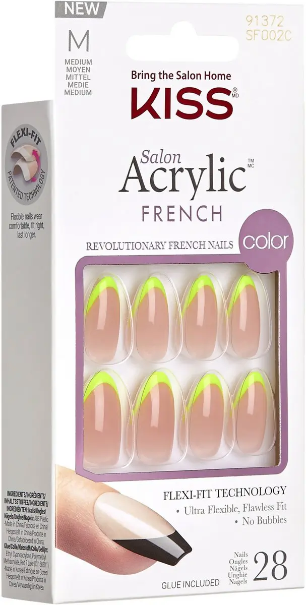 Kiss Salon Acrylic French SF002 Kunstnagels - 28 Stuks Neon Geel - afbeelding 4 van 5