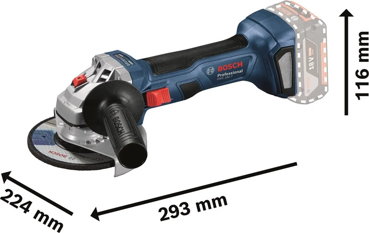 Bosch Professional GWS 18V-7 Accu Haakse Slijper 125mm - 06019H9002
