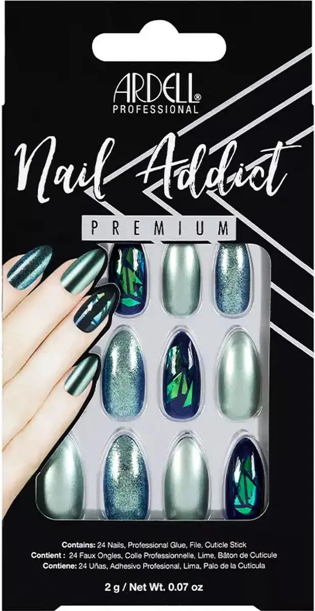 Ardell Nail Addict Green Glitter Chrome Kunstnagels - 24 Stuks - afbeelding 3 van 3