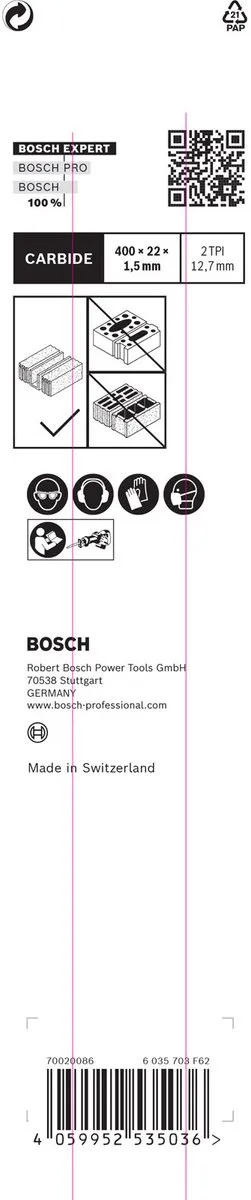 Bosch Professional Expert S 2041 HM Reciprozaagblad 400mm - Metaal