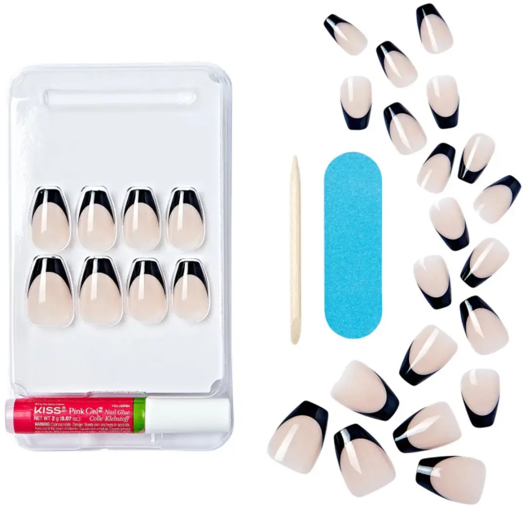 Kiss Salon Acrylic Tips Zwart French - 28 Stuks - afbeelding 2 van 6