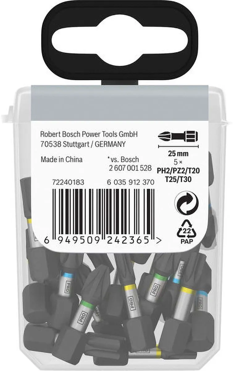 Bosch Professional Slagmoer Mengpak PH2/PZ2/T20/T25/T30 - 25 Stuks