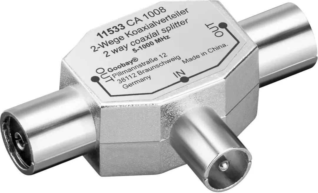 Goobay Coax T-adapter: dubbele coax-contrastekker naar coax-stekker, metalen ada