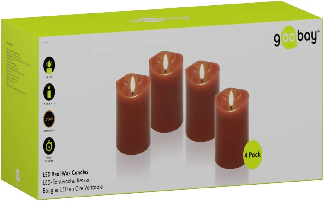 Goobay LED Kaarsen Echte Was Rood 4 Stuks - 3D Vlam Timer