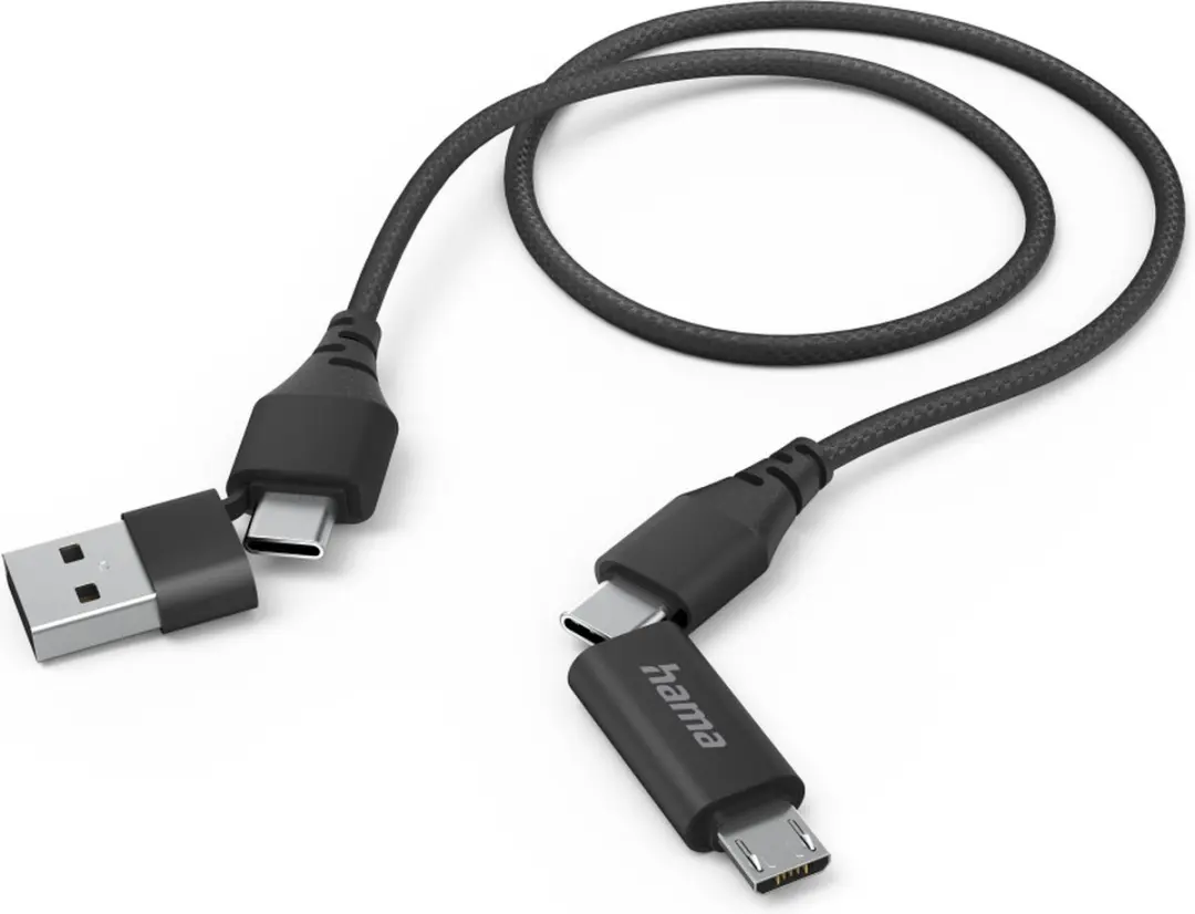 Hama 00201537 USB-kabel USB-A/USB-C/USB-micro-A 1.5m - Zwart - afbeelding 2 van 2