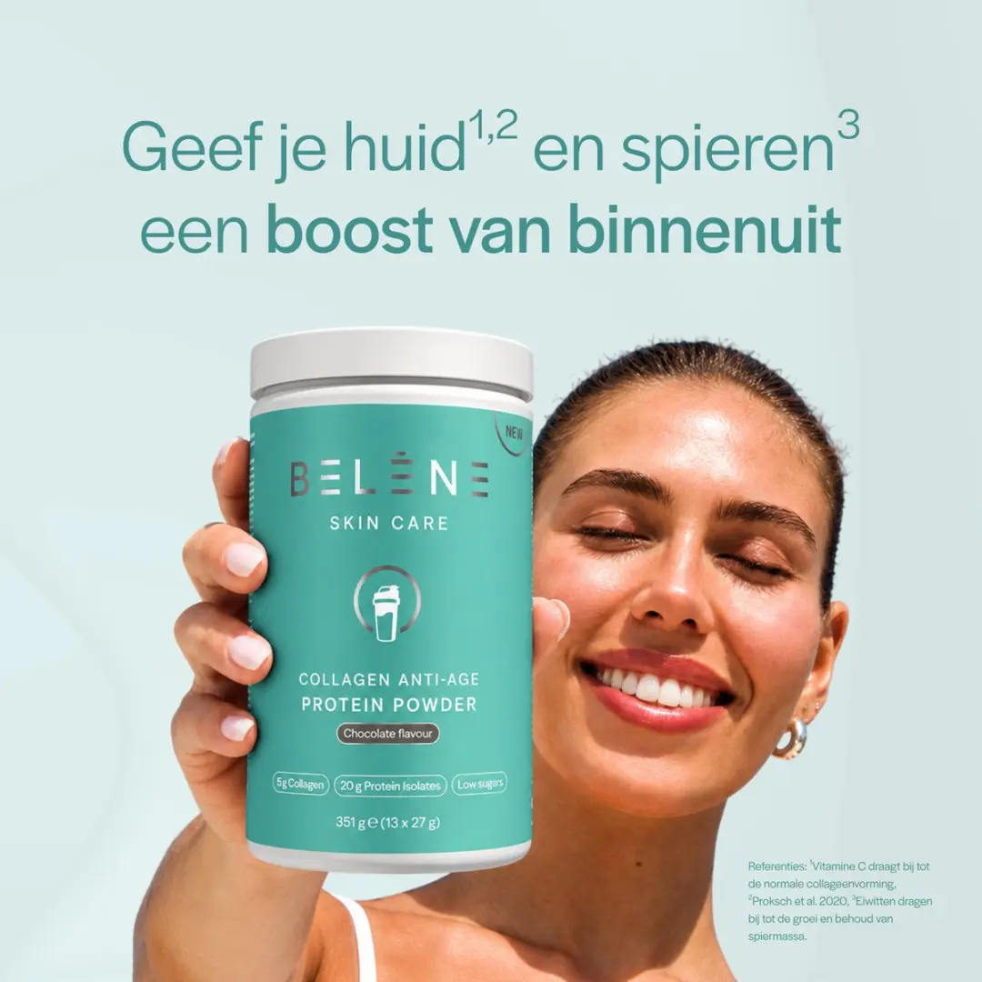 Belène Collagen Anti-Age Protein Powder 350g - Chocolade - 20g Eiwit - afbeelding 4 van 5